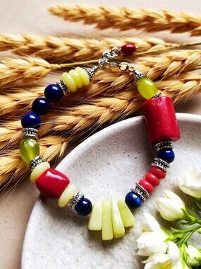 Handmade Statement Bracelet ~ Chunky Eclectic Bold Semi-Precious Stone Beads